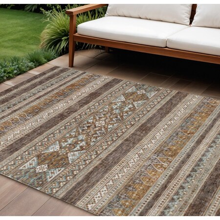 Homeroots 9' X 12' Chocolate And Gray Southwestern Washable Indoor Outdoor Area Rug 582816