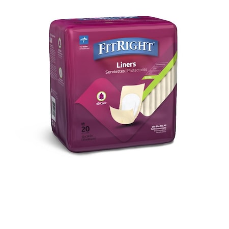 Medline FitRight Incontinence Liners, Moderate, 13in x 34in, 20PK FITLINER100Z