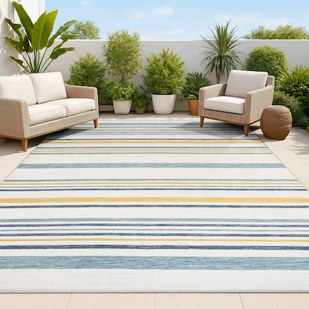Jonathan Y Janus Classic Coastal Ticking Stripe Reversible Machine-Washable Cream/Navy 8 ft. x 10 ft. Area Rug SVH104A-8