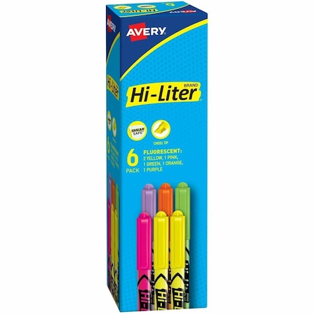 Avery Dennison Avery, HI-LITER PEN-STYLE HIGHLIGHTERS, CHISEL TIP, ASSORTED COLORS, 6 Pieces 23565