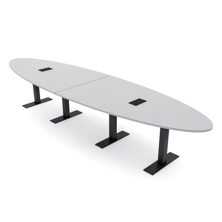 Skutchi Designs 12 Person Conference Table With Power Unit | 14' Oval Table | Harmony Series HAR-OVL-48X168-T.BK-U779-EBLK