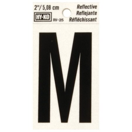 Hy-Ko Reflective Letter, Character: M, 2 in H Character, Black Character, Silver Background, Vinyl RV-25/M