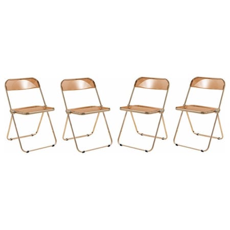 Leisuremod Lawrence Acrylic Folding Chair with Gold Metal Frame, Tangerine, 4PK LFG19OR4