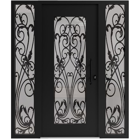 Vdomdoors Aluminum Door Iron 1601 Black Entry Steel Metal Classic Painted 62 x 80 (14+36+14 x 80)-Right Inswi IRON1601EXD-BLK-W14+36+14xH80-RH-I