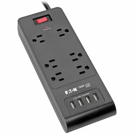 Tripp Lite OutletStrip, Black, 1-7/16in, 6Outlets TLP664USBB