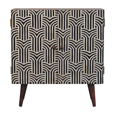 Homeroots 32in Brown Black and White Solid Wood And Inlaid Bone Textured Accent Cabinet With Two Doors 654263