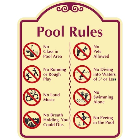 Lyle Pool Rules Prohibition Rules at Pool Area with, 12x18, Non-Reflective, Tan G-2485-NC_12x18