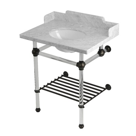 Kingston Brass 30-Inch Carrara Marble Console Sink with Acrylic Legs and Shelf, 8-Inch, 3-Hole LMS30MAB5