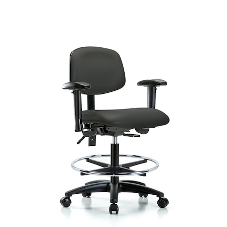 Blue Ridge Ergonomics Chair, Vinyl, Med Bench, AA CF Casters, Gry, 6-Way Adjustable, 22" to 29" Height, Charcoal BR-VMBCH-RG-T0-A1-CF-RC-8605