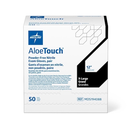 Medline AloeTouch 12in Powder-Free Nitrile Exam Gloves, Sterile Pairs, Size XL, 50PK MDS194088Z