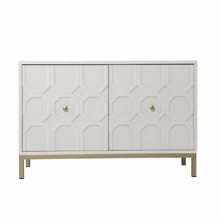 Homeroots 40in White Carved Geometric Sideboard with Two Doors 401700