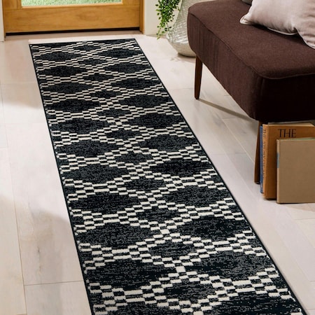 World Rug Gallery Southwestern Geometric Runner Rug 2 ft 3 in x 8 ft Black WR92BLACK2X8