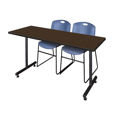 Regency Kobe T-Base Training Seminar Table W/ 2 Zeng Stack Chairs, 66 in W, 24 in L, Neo Walnut MKTRCT6624NW44BE