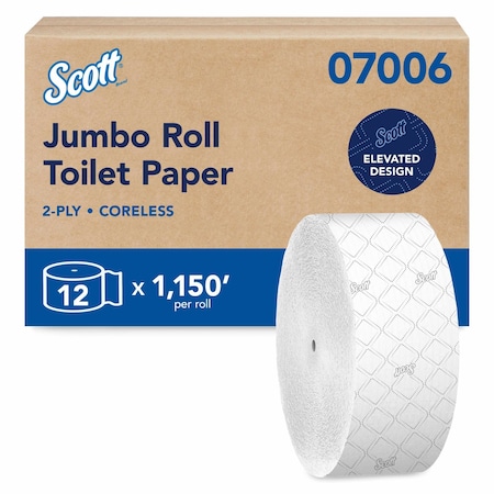 Scott Scott Essential, Jumbo Coreless, 2 Ply, Continuous Sheets, White, 12 PK 07006
