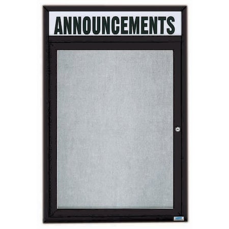 Aarco Outdoor Enclosed Bulletin Board w/ Al Frame Header, Powder Coated Black, 24''Hx18''W ODCC2418RHBK