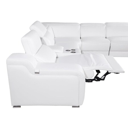 Homeroots White Italian Leather 3 Power Reclining L Shaped Eight Piece Corner Sectional With Console 544997