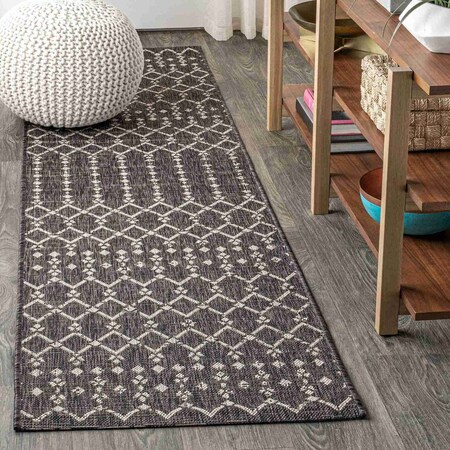 Jonathan Y Ourika Moroccan Geometric Textured Weave Black/Gray 2 ft. x 10 ft. Indoor/Outdoor Runner Rug SMB108F-210