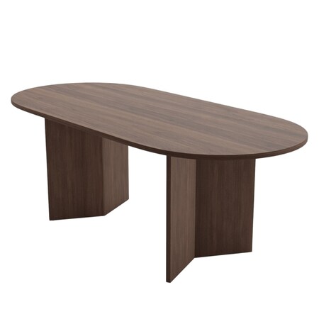 Homeroots 67" Walnut Solid Wood Double Pedestal Base Oval Dining Table 712259