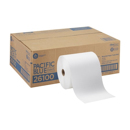 Georgia-Pacific Pacific Blue Select Hardwound Paper Towels, 1 Ply, Continuous Roll Sheets, 1000 ft, White, 6 PK 26100