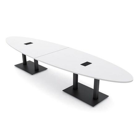 Skutchi Designs Oval Conference Table With Power Unit, 48 in W, 168 in L, White HAR-OVL-48X168-DOU.BK-W960-EBLK