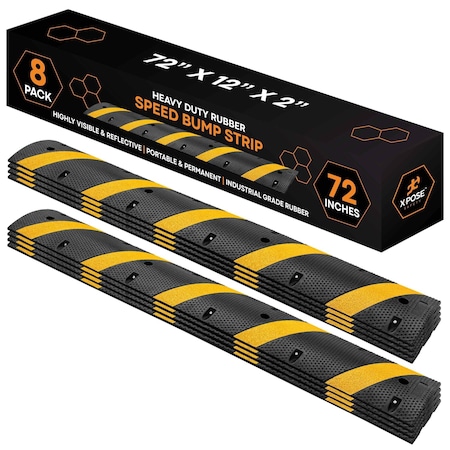 Xpose Safety Rubber Speed Bump 72inL x 12inW x 2inH, 8PK RSH-6-8-X