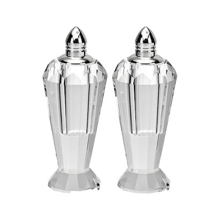 Homeroots Set of Two Clear And Silver Crystal Geometric Pepper Shakers 376102