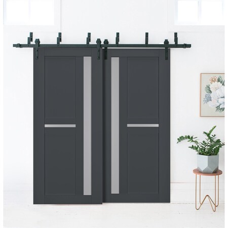 Sartodoors Sliding Closet Barn Bypass Doors with Frosted Glass 64x80 (2* 32x80) Solid Core Modern Interior VEREGIO7288BBB-ANT-64