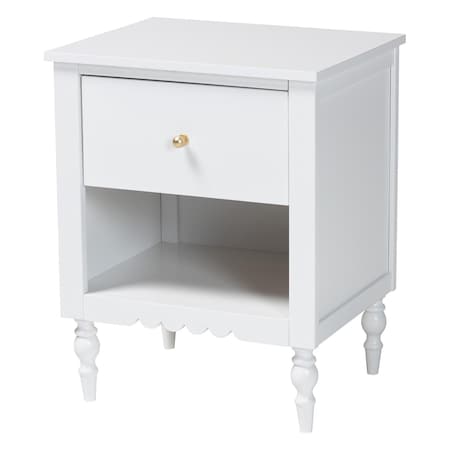 Baxton Studio Roni Modern White Wood 1-Drawer Nightstand with Scalloped Edges 256-14083-ZORO