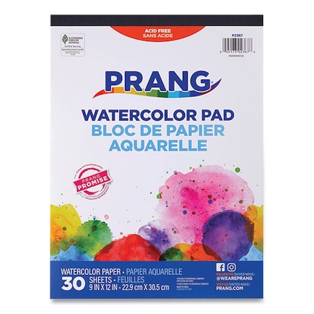 Prang Watercolor Paper Pad, Unruled, White/Multicolor Cover, 30 White 9 x 12 Sheets P2367-0001