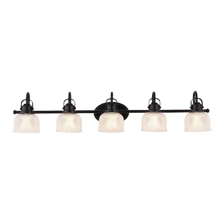 Jonathan Y Virginia 42.8 in. 5-Light Farmhouse Industrial Metal and Seeded Glass LED Vanity Light, Black JYL7903B