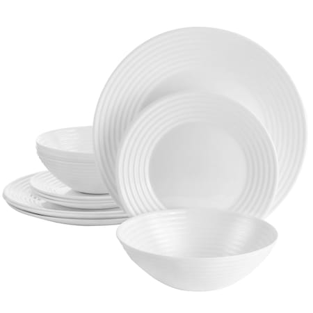 Gibson Ultra Patio 12 Piece Tempered Opal Glass Dinnerware Set in White 126947.12