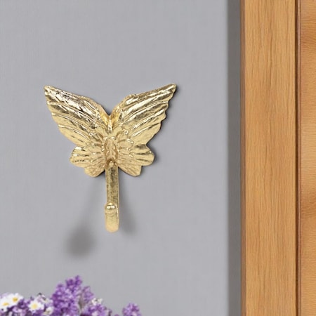 Homeroots 5" Gold Cast Iron Butterfly Wall Hook 612076