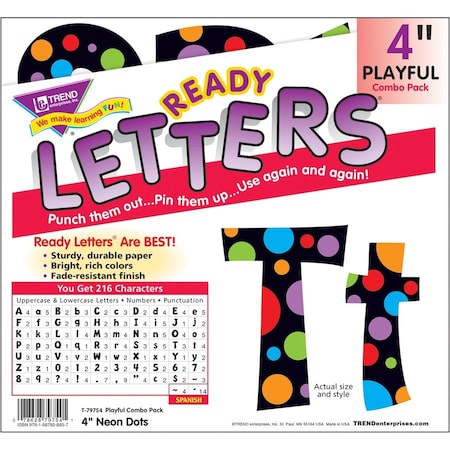 Trend Enterprises T-79754 Neon Dots Ready Letters 4In Upper- Lowercase Combo T-79754