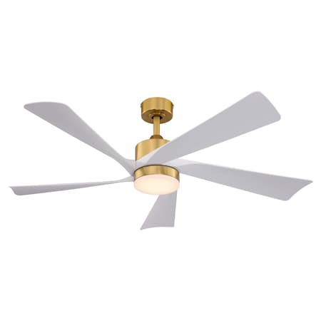 Vaxcel Redmond, 52 in, Satin Brass Ceiling Fan, White Blades, LED, Remote, DC Motor F0138
