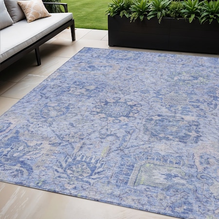 Homeroots 5' X 8' Sky Blue Ivory And Gray Damask Washable Indoor Outdoor Area Rug 603786