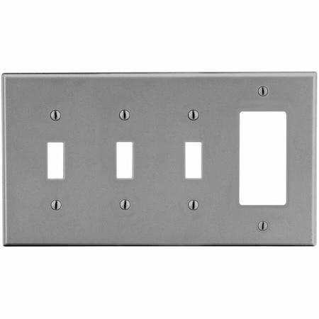 Hubbell Wiring Device-Kellems Wallplate, 4-Gang, 3) Toggle 1) Decorator, Gray P326GY