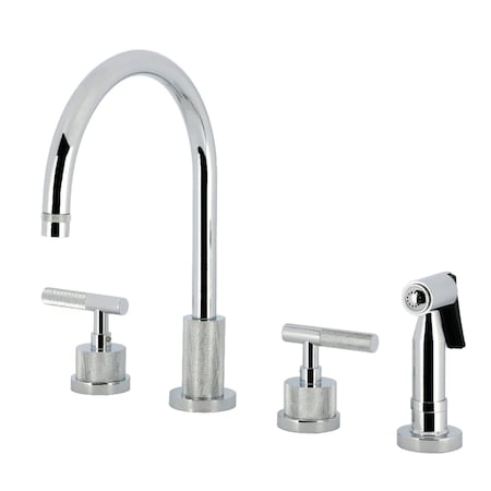 Kingston Brass Double-Handle Widespread Kitchen Faucet with Knurled Handle and Brass Sprayer, Polished Chrome KS8721KNLBS