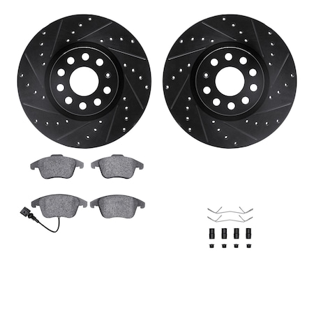 Dynamic Friction Co DFC Rotors-Drilled & Slotted-Black w/ 5000 Advanced Brake Pads Incl Hdw 8512-74112