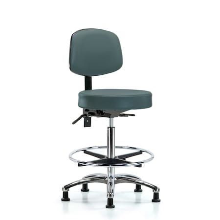 Blue Ridge Ergonomics Ben Stool, Hi, Vin, Bk, Chrome, CF, Glides, Blu BR-VHBST-CR-T0-CF-RG-8546