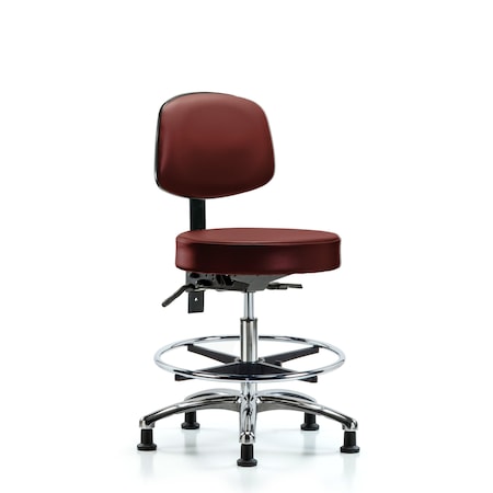 Blue Ridge Ergonomics Vinyl Stool, Back, Chrome, Med Bench, Tilt, Foot Ring, Glides, Taupe BR-VMBST-CR-T1-CF-RG-8815