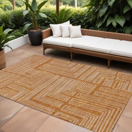 Homeroots 10' X 14' Copper And Ivory Geometric Washable Indoor Outdoor Area Rug 600857