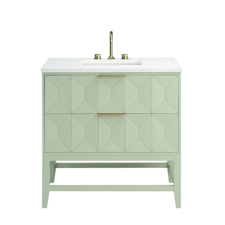 James Martin Vanities Emmeline 36'' Single Vanity, Pistachio w/ 3 CM White Zeus Top D100-V36-PST-3WZ