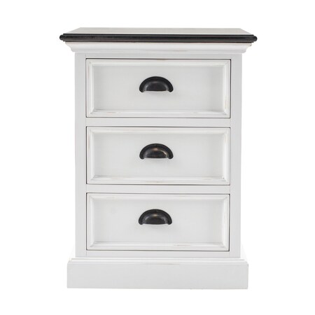 Homeroots 24" White and Brown Three Drawer Wood Nightstand 397619