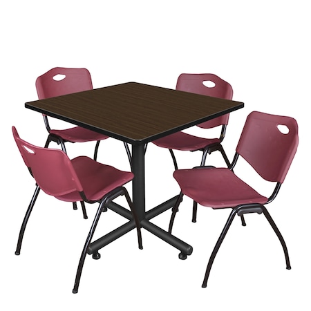 Regency Square Kobe Breakroom Table W/ 4 M Stack Chairs, 36 in W, 36 in L, Neo Walnut TKB3636NW47BY