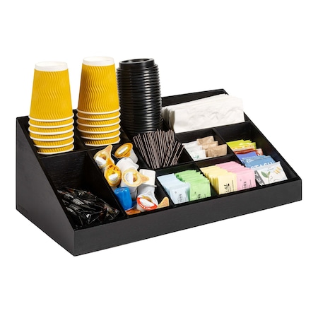 Happimess Bambury 18"W x 9.5"D x 6.5"H Minimalist Handcrafted Bamboo Cup and Condiment Station, Black CCS1000C
