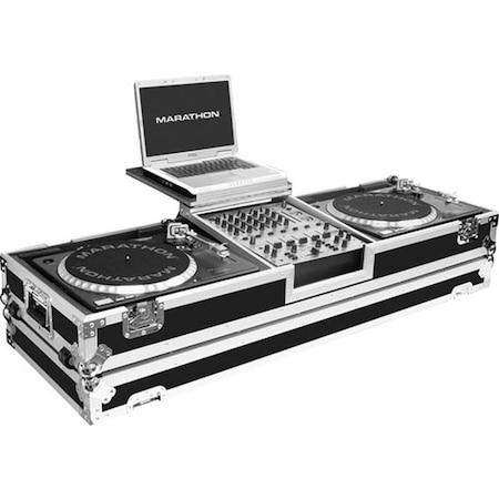 Marathon COFFIN HOLDS 2 TURNTABLES IN STANDARD STYLE POSITION w/12-in MIXER w/LOW PROFILE WHEELS & LAPTOP SH MA-DJ12WLT-STANDARD