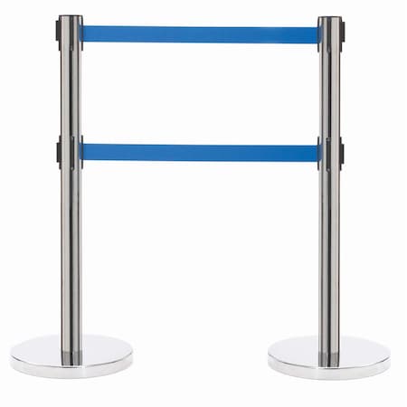 Aarco Form-A-Line System, Dual Retractable Belt Style, Overall Height is 40'', 7' Blue Belts HC-27BL