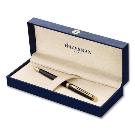Waterman Hemisphere Ballpoint Pen, Retractable, Medium 1 mm, Blue Ink, Black Lacquered/23-Karat Gold Barrel S0920670