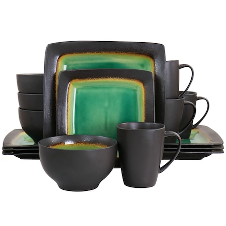 Gibson Elite Ocean Paradise 16 Piece Square Stoneware Dinnerware Set in Jade 100736.16RM