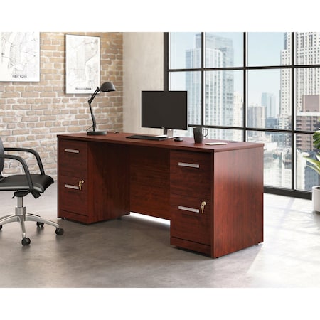 Officeworks By Sauder 4-File Double Ped Desk, 29.291 in H, 71.102 in W X Classic Cherry 430201